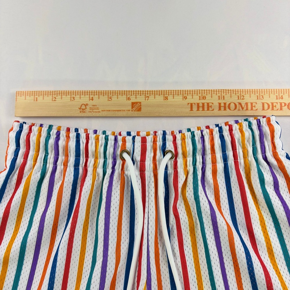 Ryoko Rain Striped Mesh Basketball Gym Shorts Mens XS Multi Color Butterfly Logo - Picture 10 of 13